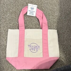 Pink & Cream Mini Canvas Tote Bag